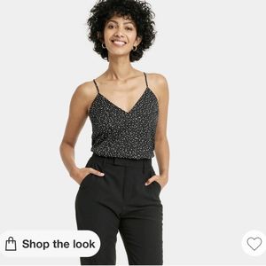 Women's V-Neck Cami A New Day Black/ White Polka Dot L